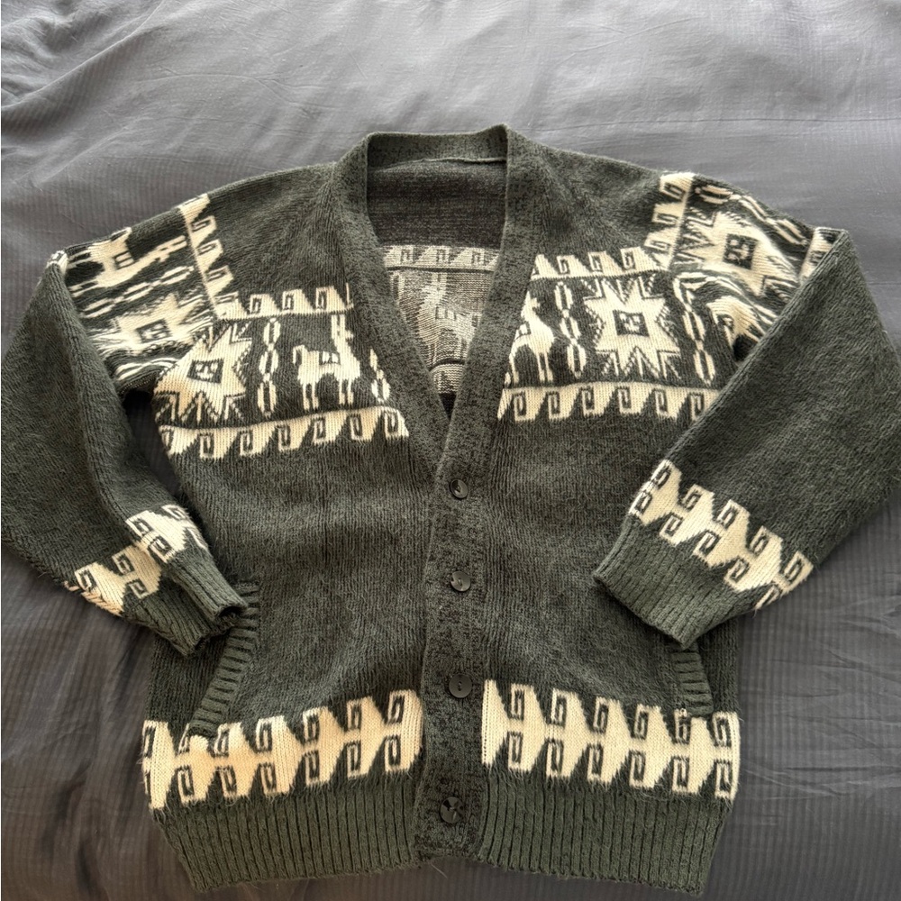 Vintage Unisex alpaca blend Green Patterned Sweater